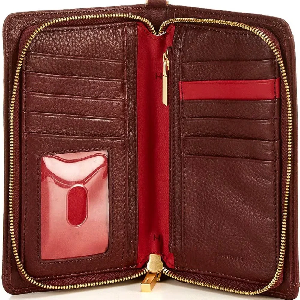 NWT Hammitt Bryant Gold Studded Continental Wristlet Wallet in Cherrywood